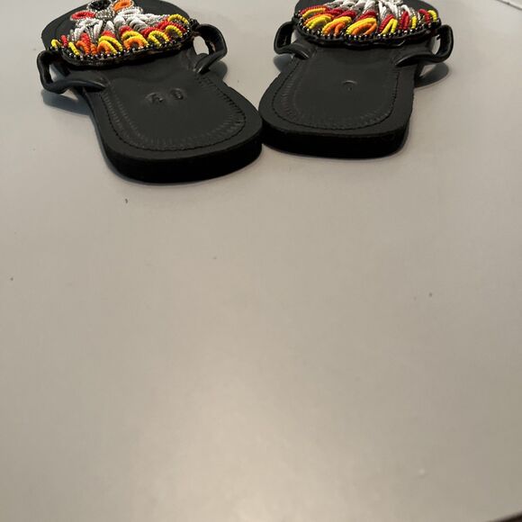 Beaded Handmade Leather Sandals Flip Flops Flats~Euro 40 US 9 - Picture 3 of 5